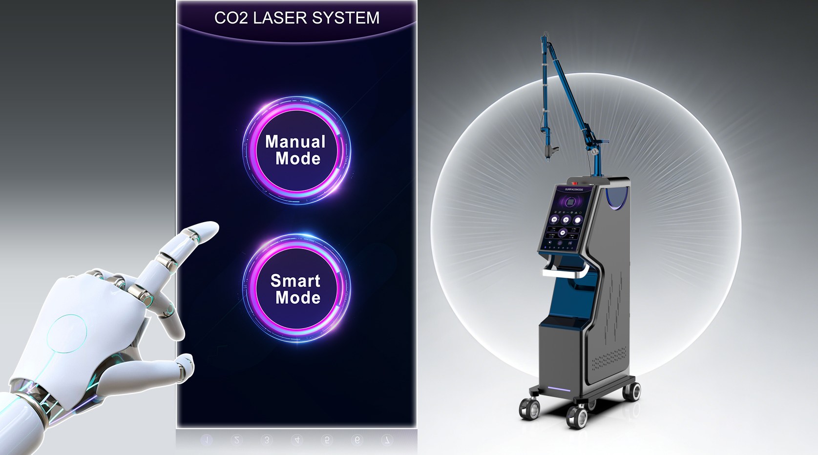 Fractional CO2 laser smart and manual modes with touchscreen machine