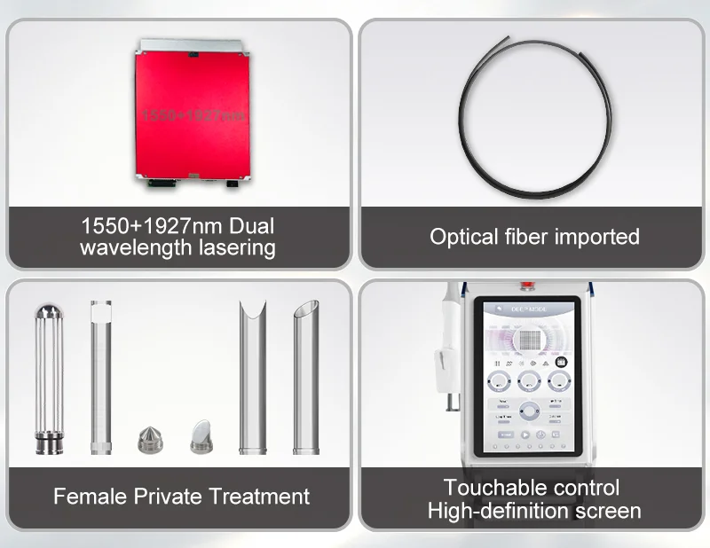 Laser module, optical fiber, treatment probes, and touchscreen display