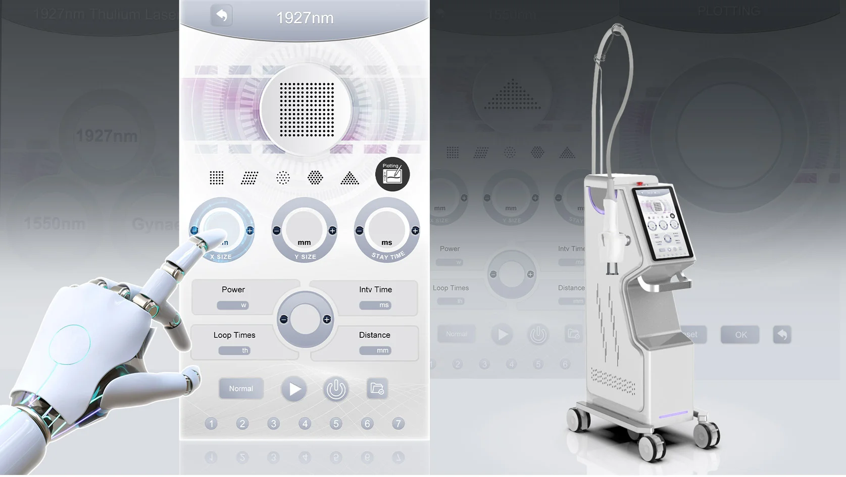 1927nm laser machine with touchscreen controls and treatment handpiece