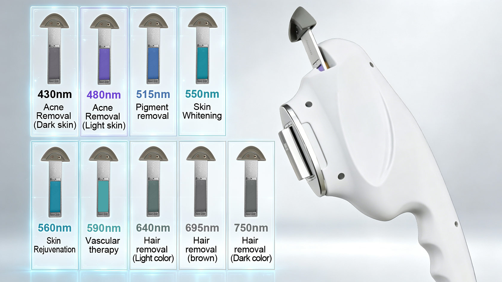 DPL handpiece with filters from 430nm to 750nm