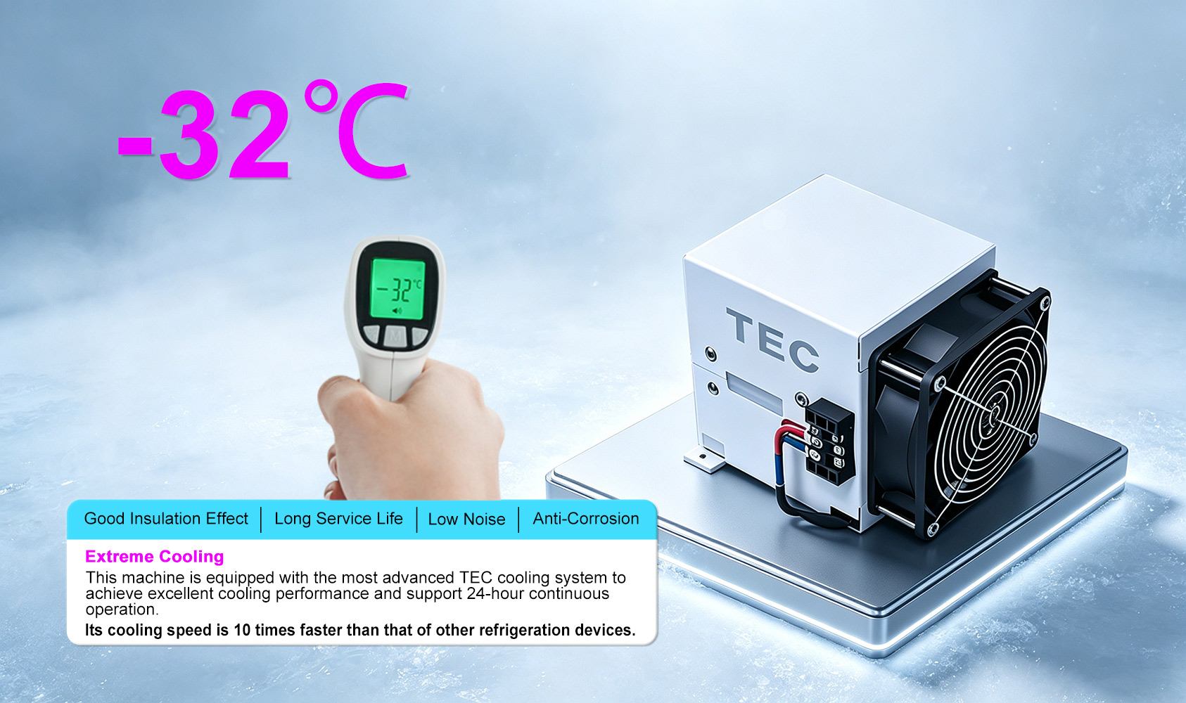 TEC cooling system for four-wavelength diode laser with temperature display