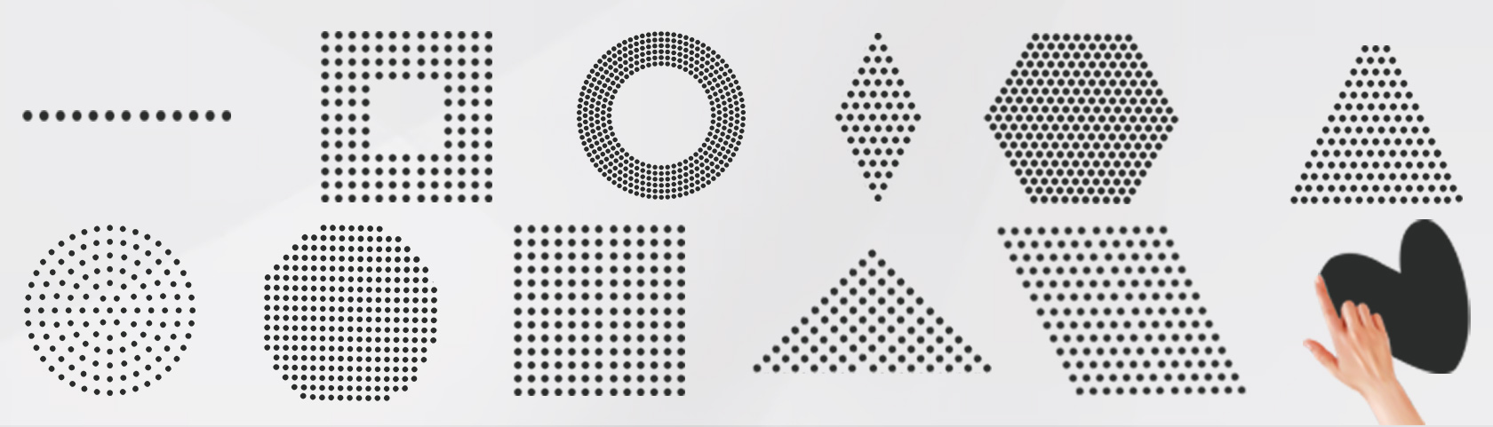 Matrix of scanning shapes including circle, square, triangle, diamond, hexagon, and freehand