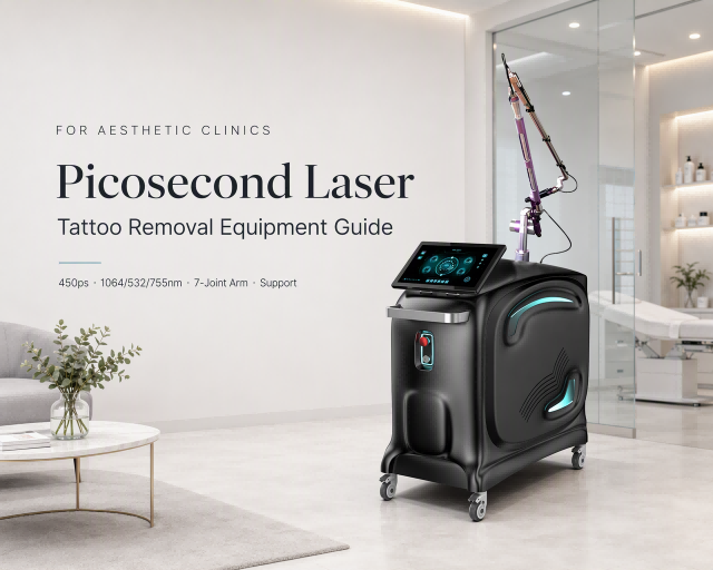 Professional 450ps picosecond laser tattoo removal machine with 7-joint articulated arm in an aesthetic clinic